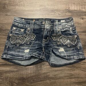 Miss Me Blue Jean Shorts with Silver Accents